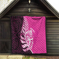 New Zealand Silver Fern Rugby Custom Quilt All Black Maori Pattern Pink - Polynesian Pride