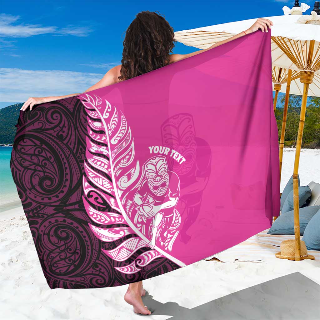 New Zealand Silver Fern Rugby Custom Sarong All Black Maori Pattern Pink - Polynesian Pride