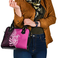 New Zealand Silver Fern Rugby Custom Shoulder Handbag All Black Maori Pattern Pink - Polynesian Pride