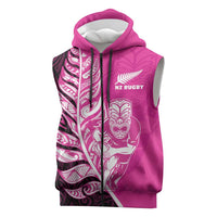 New Zealand Silver Fern Rugby Custom Sleeveless Zip Hoodie All Black Maori Pattern Pink LT14 Pink - Polynesian Pride