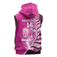New Zealand Silver Fern Rugby Custom Sleeveless Zip Hoodie All Black Maori Pattern Pink LT14 - Polynesian Pride