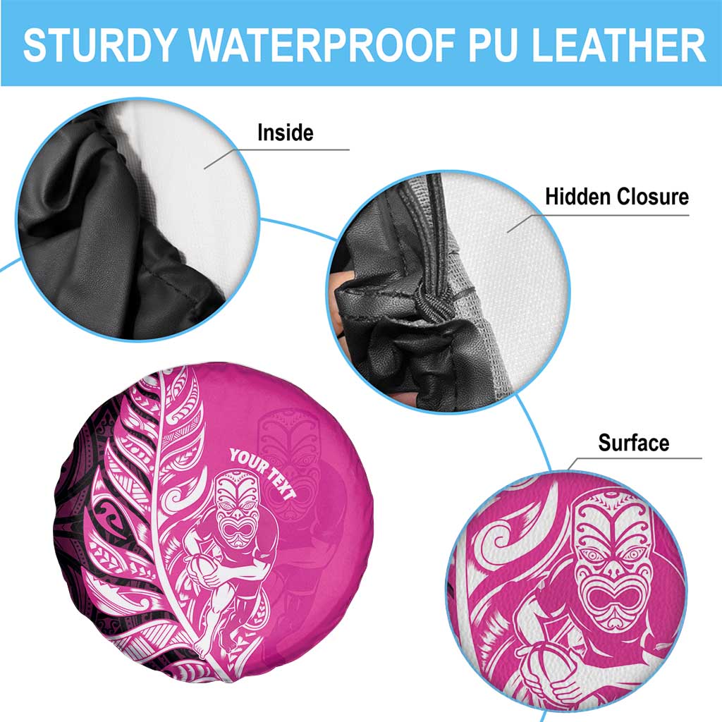 New Zealand Silver Fern Rugby Custom Spare Tire Cover All Black Maori Pattern Pink - Polynesian Pride