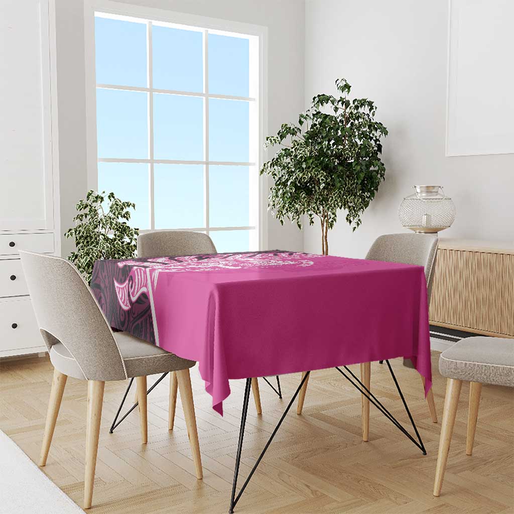 New Zealand Silver Fern Rugby Custom Tablecloth All Black Maori Pattern Pink - Polynesian Pride