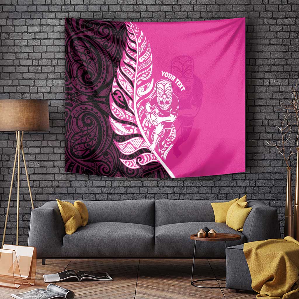 New Zealand Silver Fern Rugby Custom Tapestry All Black Maori Pattern Pink - Polynesian Pride
