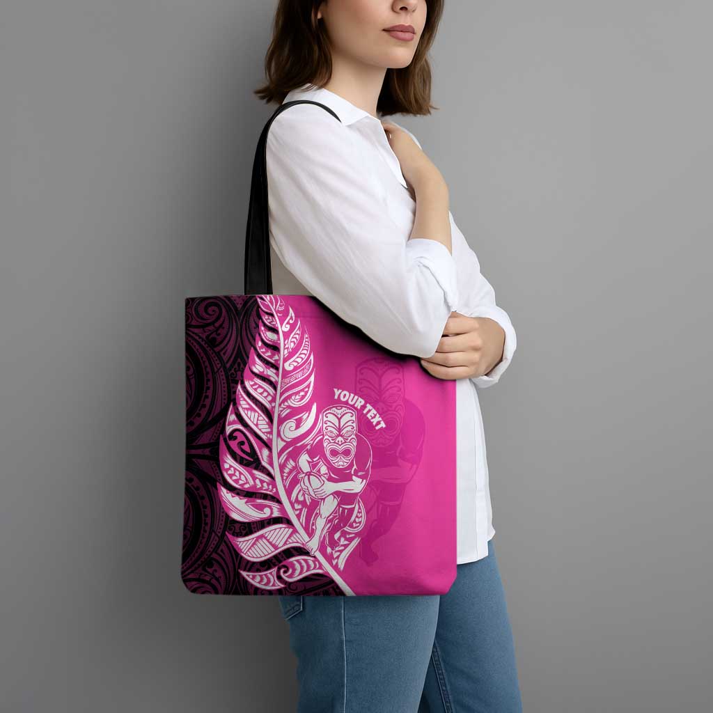 New Zealand Silver Fern Rugby Custom Tote Bag All Black Maori Pattern Pink - Polynesian Pride