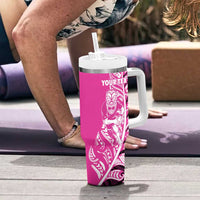 New Zealand Silver Fern Rugby Custom Tumbler With Handle All Black Maori Pattern Pink - Polynesian Pride
