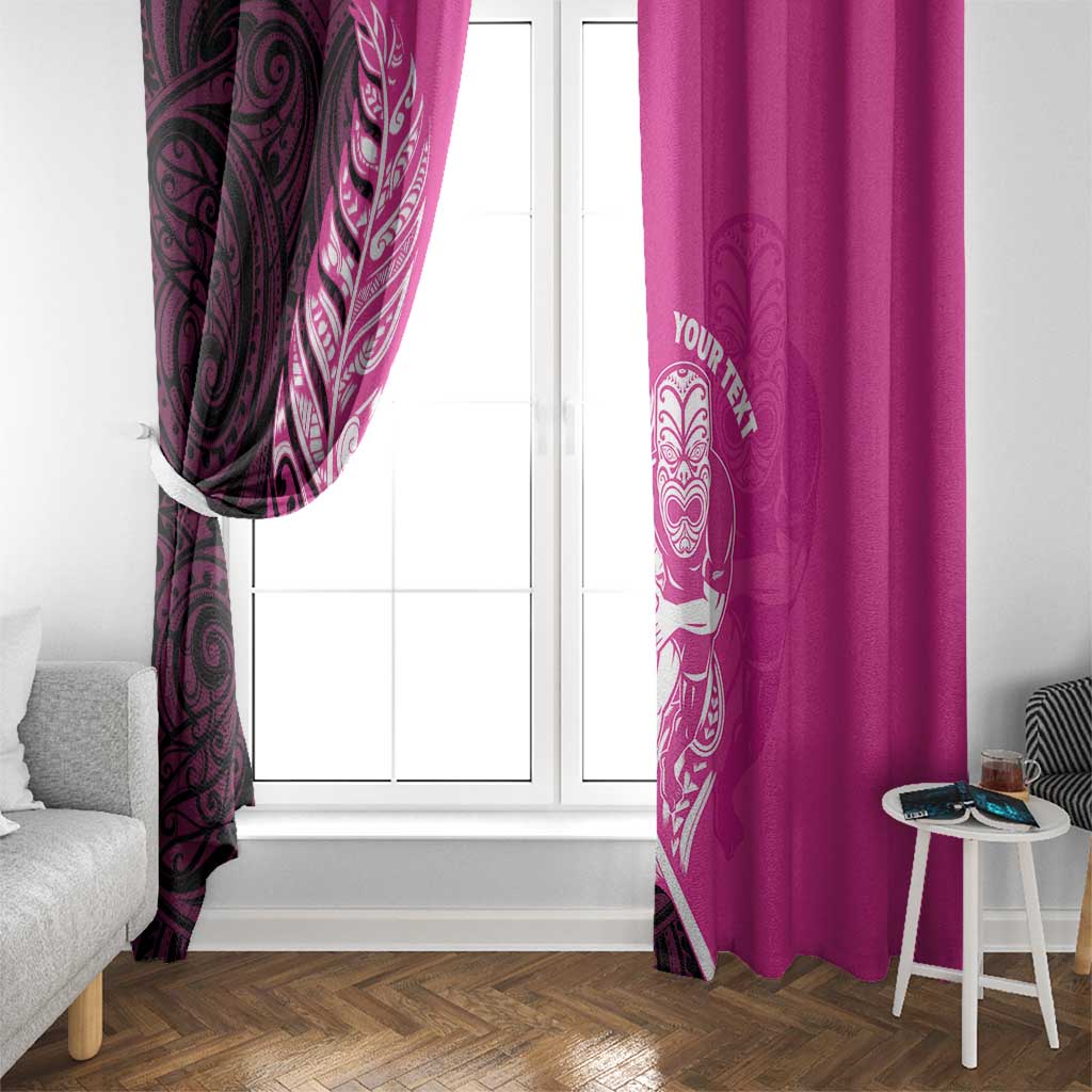 New Zealand Silver Fern Rugby Custom Window Curtain All Black Maori Pattern Pink - Polynesian Pride