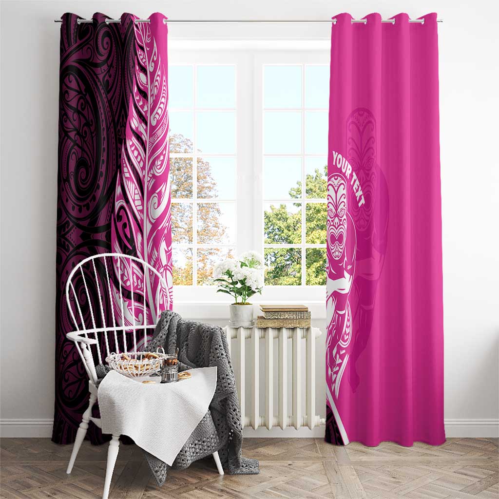 New Zealand Silver Fern Rugby Custom Window Curtain All Black Maori Pattern Pink - Polynesian Pride