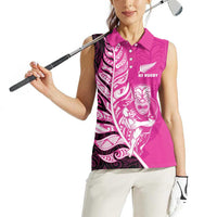 New Zealand Silver Fern Rugby Custom Women Sleeveless Polo Shirt All Black Maori Pattern Pink LT14 - Polynesian Pride