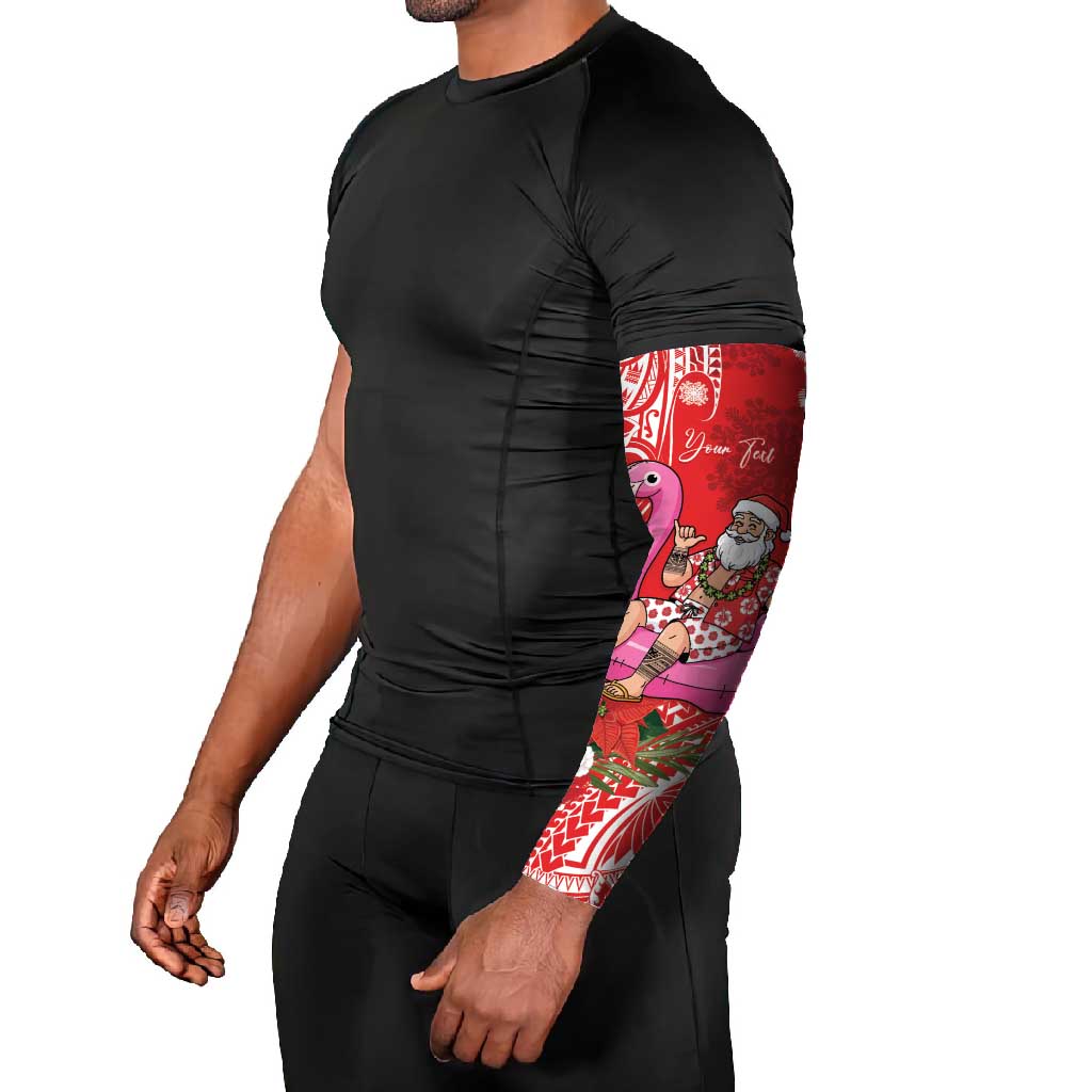 Personalized Hawaii Christmas Arm Sleeves Mele Kalikimaka Chilling Shaka Santa Flamingo - Polynesian Pride