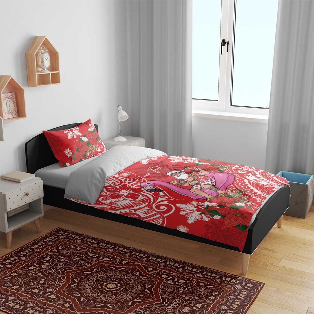 Personalized Hawaii Christmas Bedding Set Mele Kalikimaka Chilling Shaka Santa Flamingo - Polynesian Pride