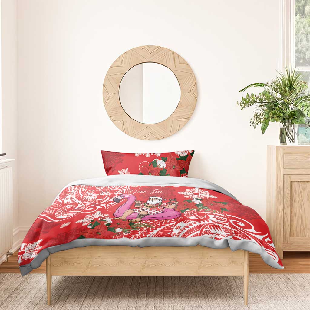 Personalized Hawaii Christmas Bedding Set Mele Kalikimaka Chilling Shaka Santa Flamingo - Polynesian Pride