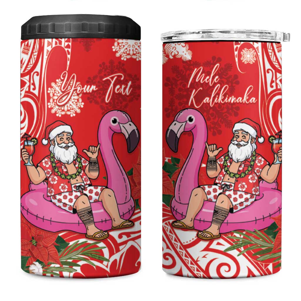 Personalized Hawaii Christmas 4 in 1 Can Cooler Tumbler Mele Kalikimaka Chilling Shaka Santa Flamingo LT14 One Size: 16 oz Red - Polynesian Pride