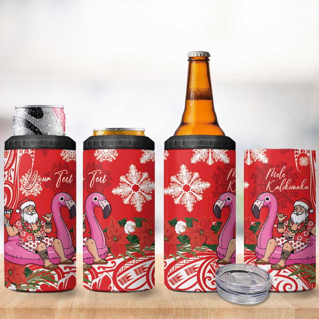 Personalized Hawaii Christmas 4 in 1 Can Cooler Tumbler Mele Kalikimaka Chilling Shaka Santa Flamingo LT14 - Polynesian Pride