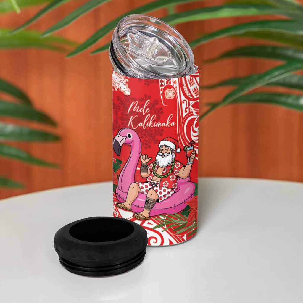 Personalized Hawaii Christmas 4 in 1 Can Cooler Tumbler Mele Kalikimaka Chilling Shaka Santa Flamingo LT14 - Polynesian Pride