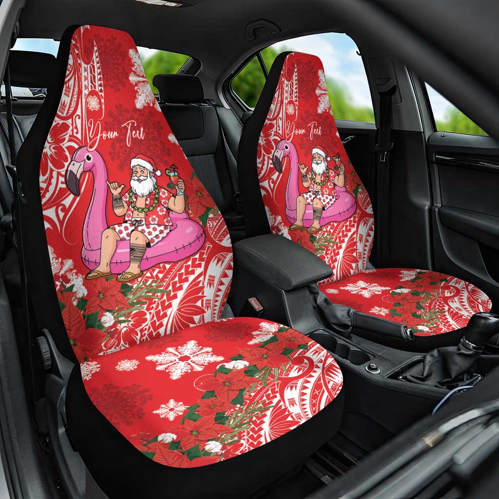 Personalized Hawaii Christmas Car Seat Cover Mele Kalikimaka Chilling Shaka Santa Flamingo - Polynesian Pride