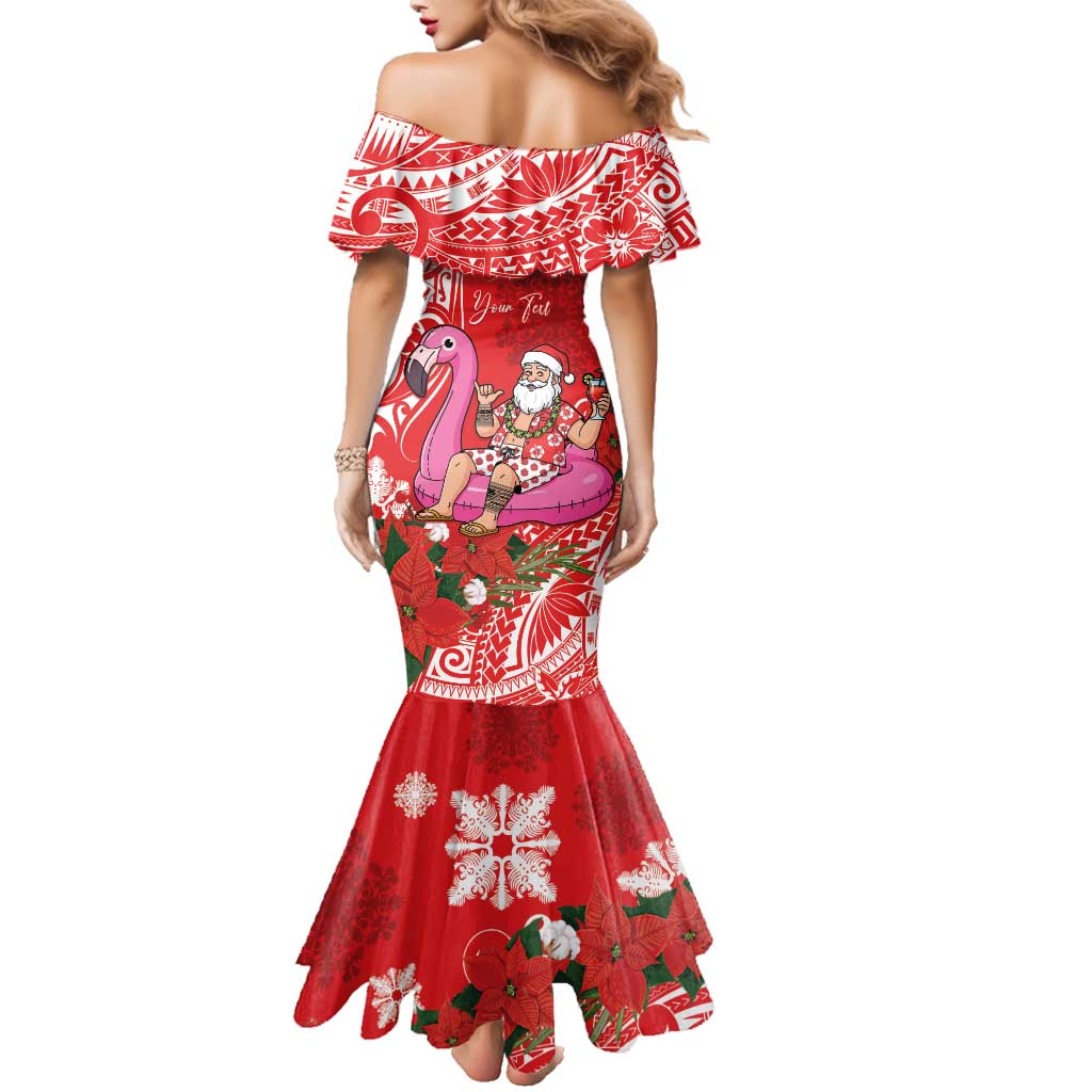 Personalized Hawaii Christmas Family Matching Mermaid Dress and Hawaiian Shirt Mele Kalikimaka Chilling Shaka Santa Flamingo LT14 - Polynesian Pride