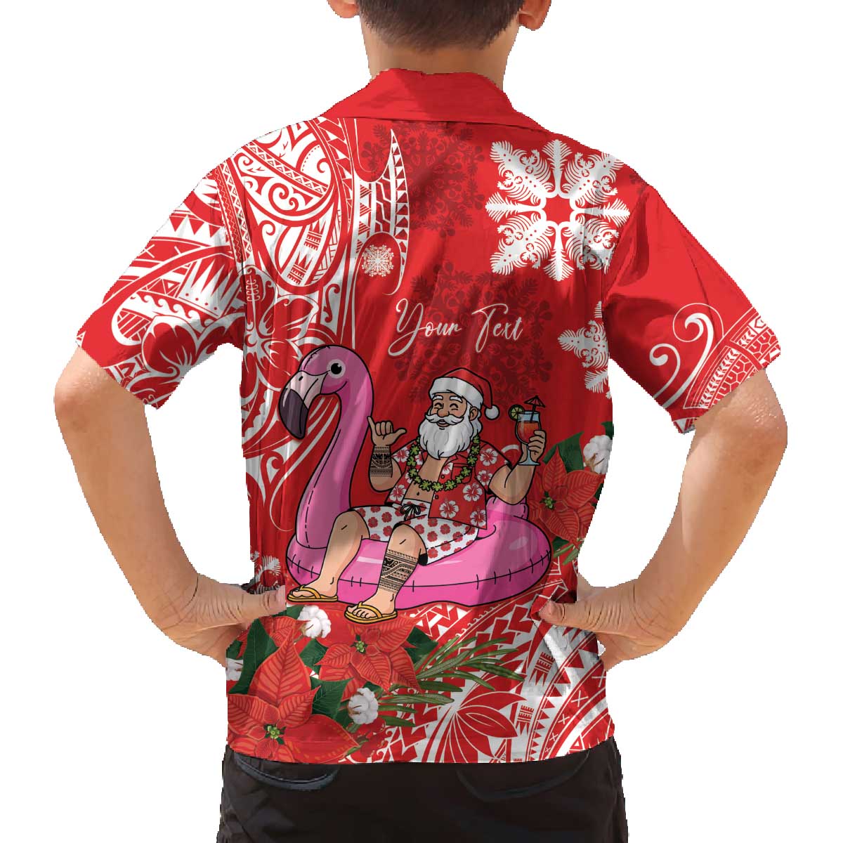 Personalized Hawaii Christmas Family Matching Off The Shoulder Long Sleeve Dress and Hawaiian Shirt Mele Kalikimaka Chilling Shaka Santa Flamingo LT14 - Polynesian Pride