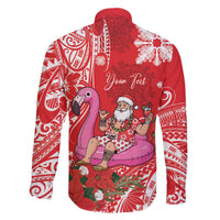 Personalized Hawaii Christmas Family Matching Off The Shoulder Long Sleeve Dress and Hawaiian Shirt Mele Kalikimaka Chilling Shaka Santa Flamingo LT14 - Polynesian Pride