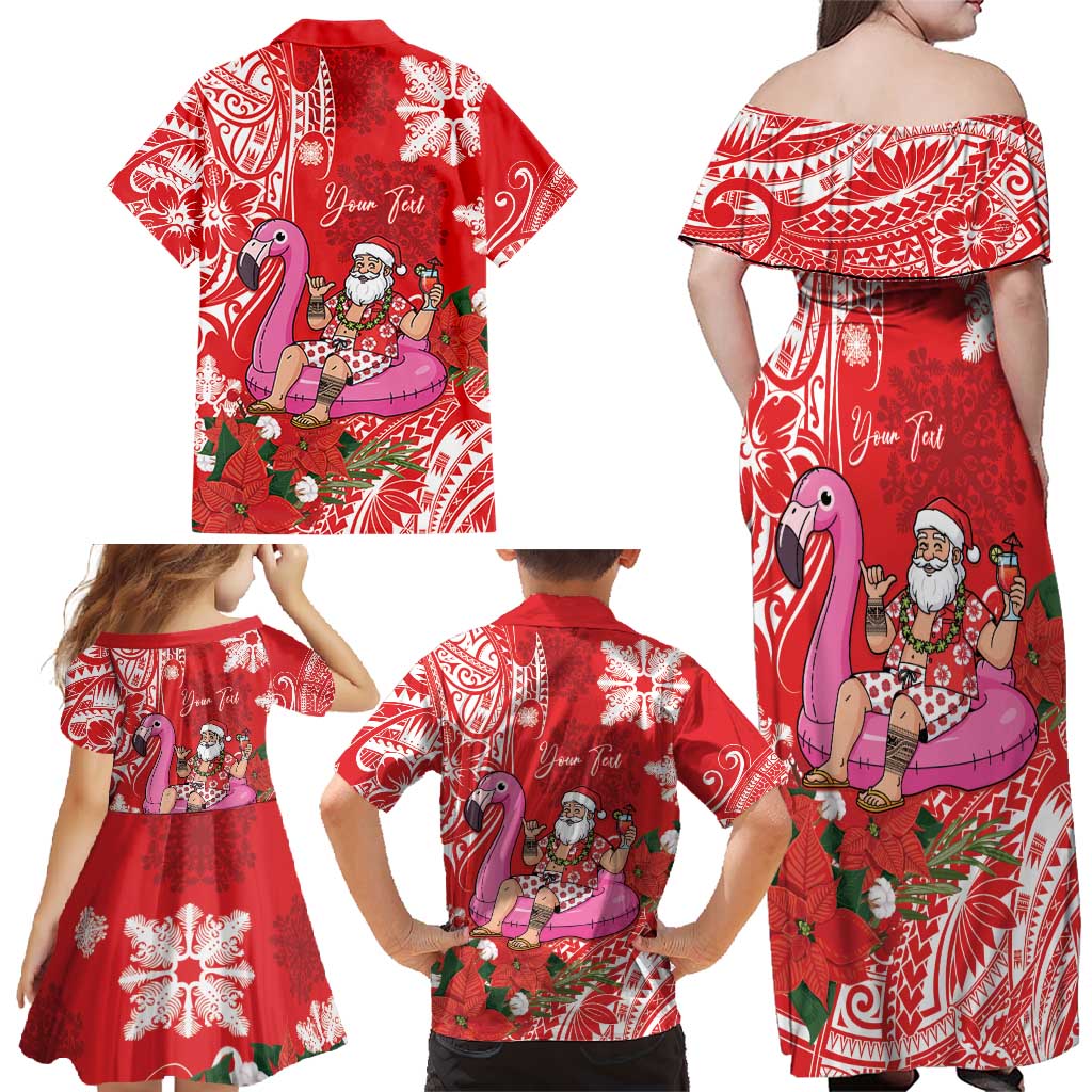 Personalized Hawaii Christmas Family Matching Off Shoulder Maxi Dress and Hawaiian Shirt Mele Kalikimaka Chilling Shaka Santa Flamingo LT14 - Polynesian Pride