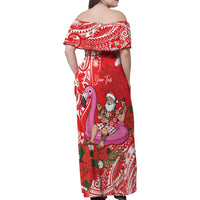 Personalized Hawaii Christmas Family Matching Off Shoulder Maxi Dress and Hawaiian Shirt Mele Kalikimaka Chilling Shaka Santa Flamingo LT14 - Polynesian Pride