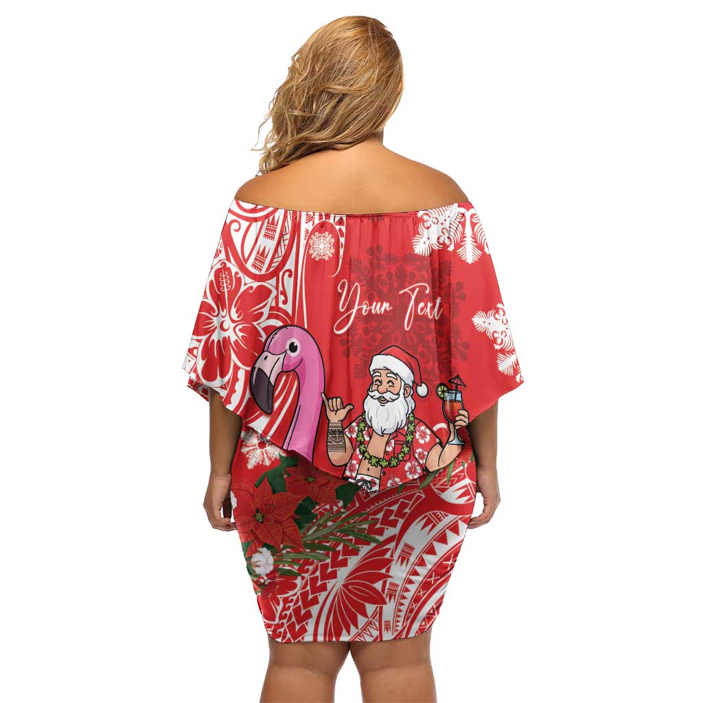 Personalized Hawaii Christmas Family Matching Off Shoulder Short Dress and Hawaiian Shirt Mele Kalikimaka Chilling Shaka Santa Flamingo LT14 - Polynesian Pride