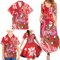 Personalized Hawaii Christmas Family Matching Summer Maxi Dress and Hawaiian Shirt Mele Kalikimaka Chilling Shaka Santa Flamingo LT14 - Polynesian Pride