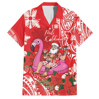 Personalized Hawaii Christmas Family Matching Summer Maxi Dress and Hawaiian Shirt Mele Kalikimaka Chilling Shaka Santa Flamingo LT14 Dad's Shirt - Short Sleeve Red - Polynesian Pride