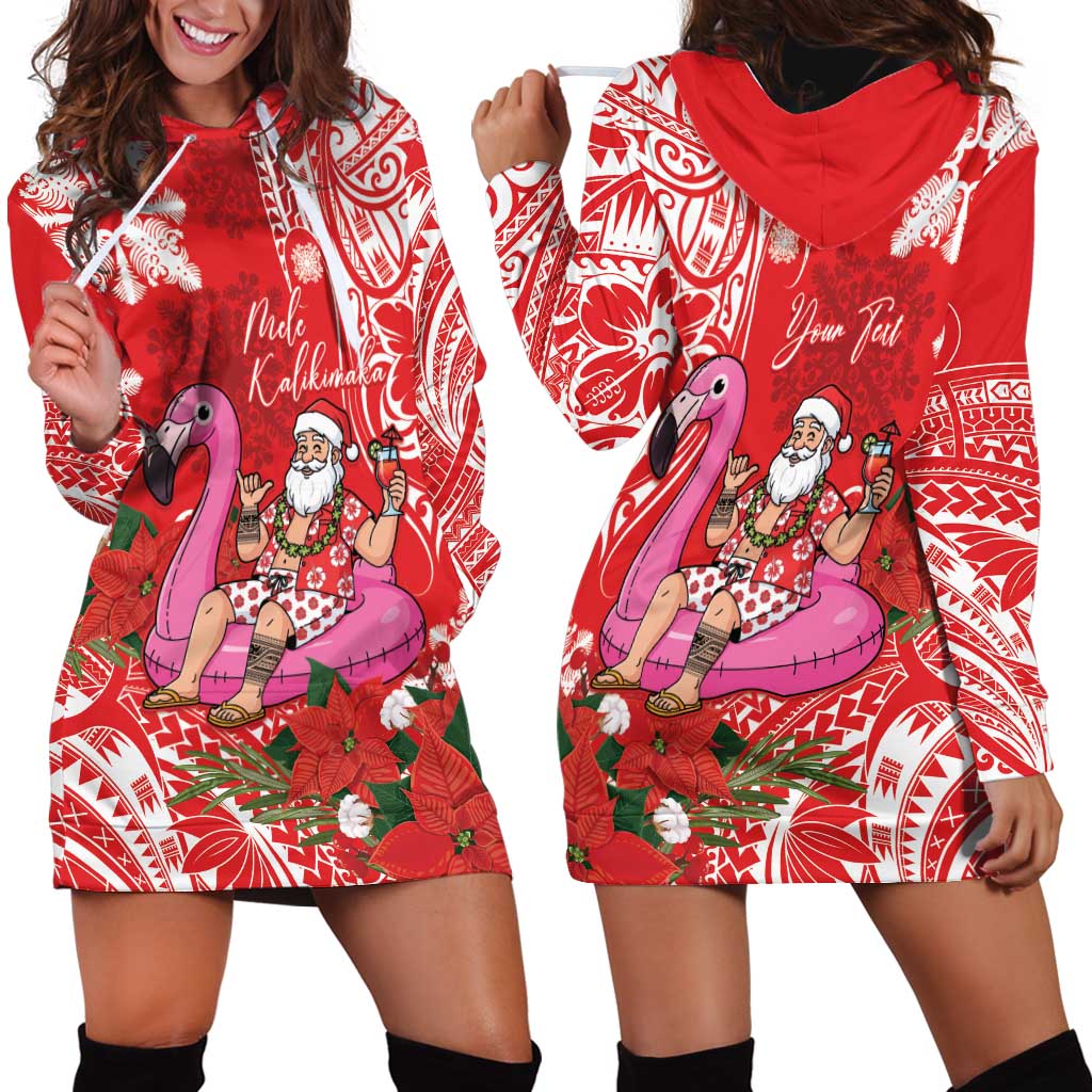 Personalized Hawaii Christmas Hoodie Dress Mele Kalikimaka Chilling Shaka Santa Flamingo LT14 - Polynesian Pride