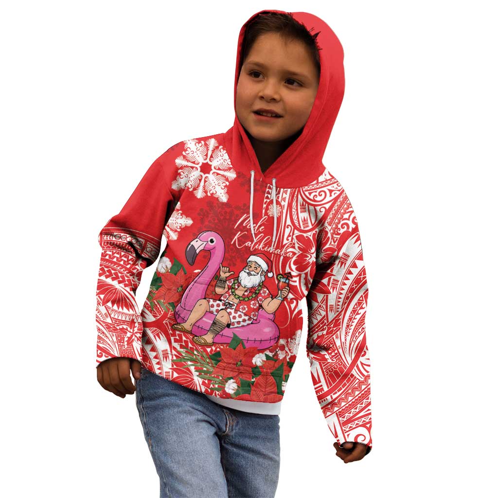Personalized Hawaii Christmas Kid Hoodie Mele Kalikimaka Chilling Shaka Santa Flamingo LT14 - Polynesian Pride