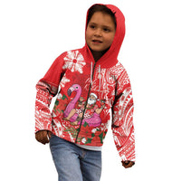 Personalized Hawaii Christmas Kid Hoodie Mele Kalikimaka Chilling Shaka Santa Flamingo LT14 - Polynesian Pride