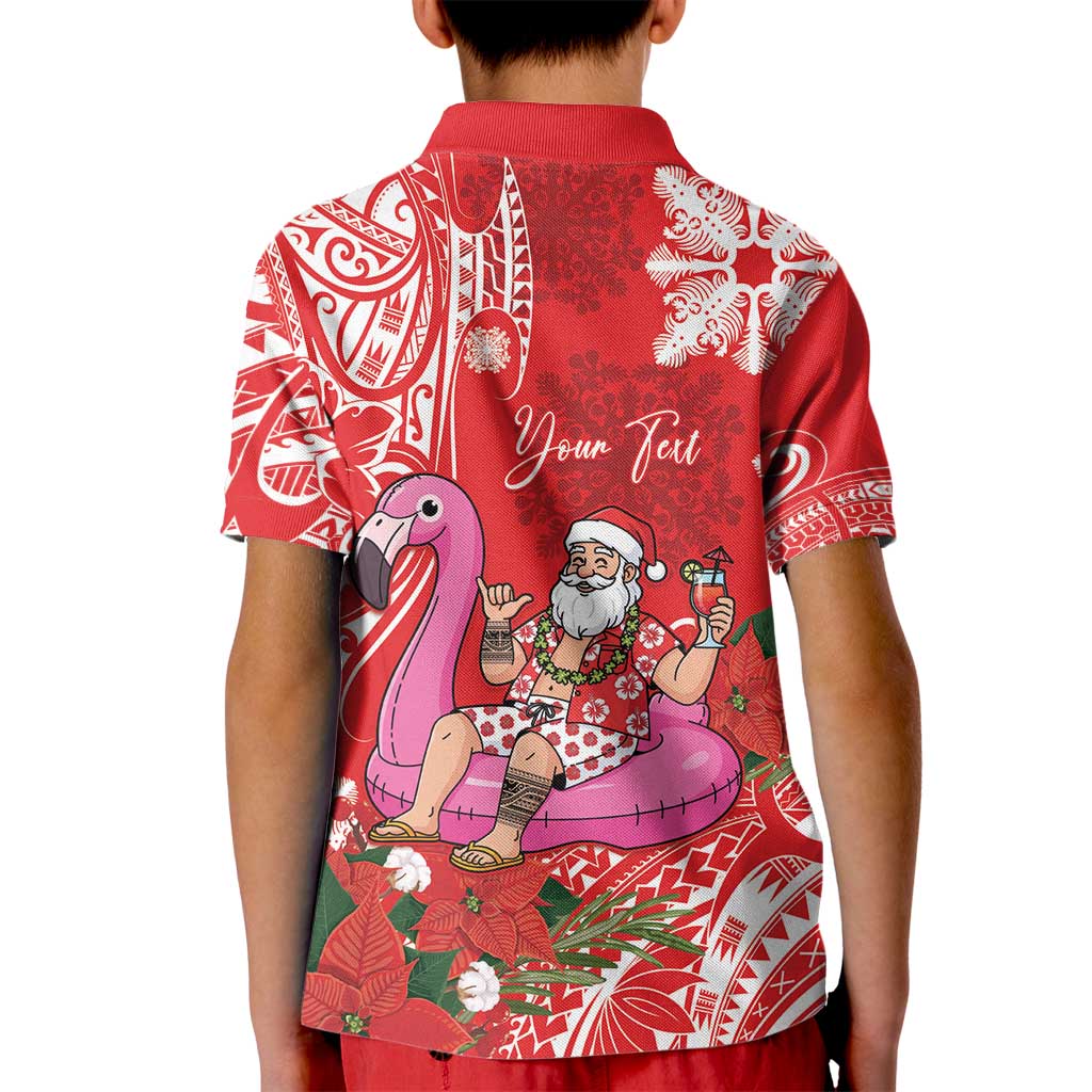 Personalized Hawaii Christmas Kid Polo Shirt Mele Kalikimaka Chilling Shaka Santa Flamingo LT14 - Polynesian Pride