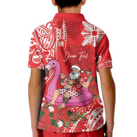Personalized Hawaii Christmas Kid Polo Shirt Mele Kalikimaka Chilling Shaka Santa Flamingo LT14 - Polynesian Pride