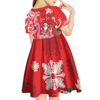 Personalized Hawaii Christmas Kid Short Sleeve Dress Mele Kalikimaka Chilling Shaka Santa Flamingo LT14 - Polynesian Pride