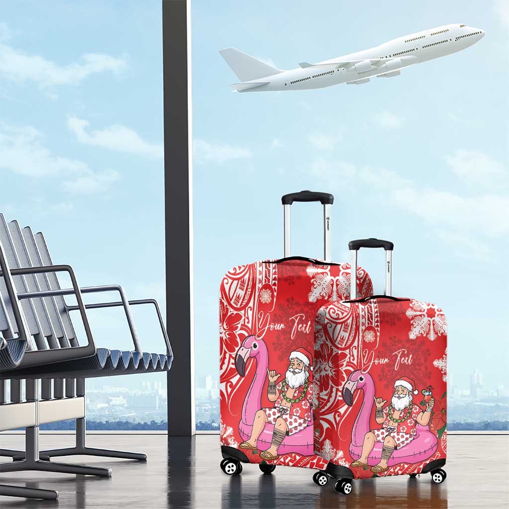 Personalized Hawaii Christmas Luggage Cover Mele Kalikimaka Chilling Shaka Santa Flamingo - Polynesian Pride