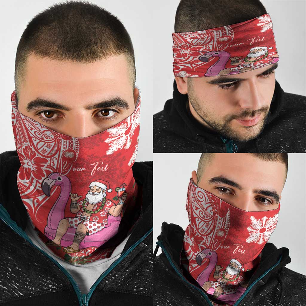 Personalized Hawaii Christmas Neck Gaiter Mele Kalikimaka Chilling Shaka Santa Flamingo - Polynesian Pride