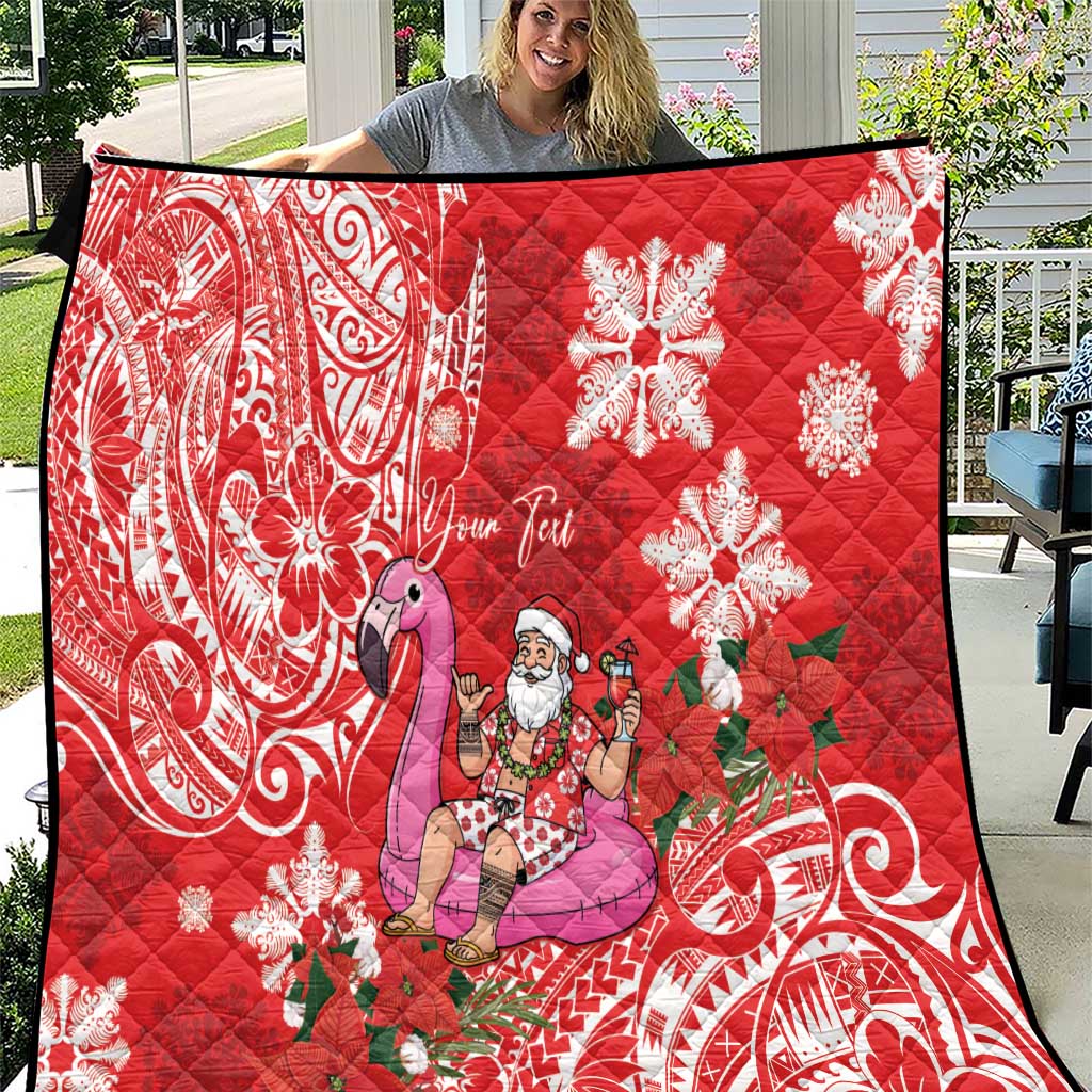 Personalized Hawaii Christmas Quilt Mele Kalikimaka Chilling Shaka Santa Flamingo LT14 Red - Polynesian Pride