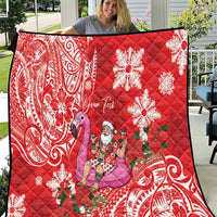 Personalized Hawaii Christmas Quilt Mele Kalikimaka Chilling Shaka Santa Flamingo LT14 Red - Polynesian Pride