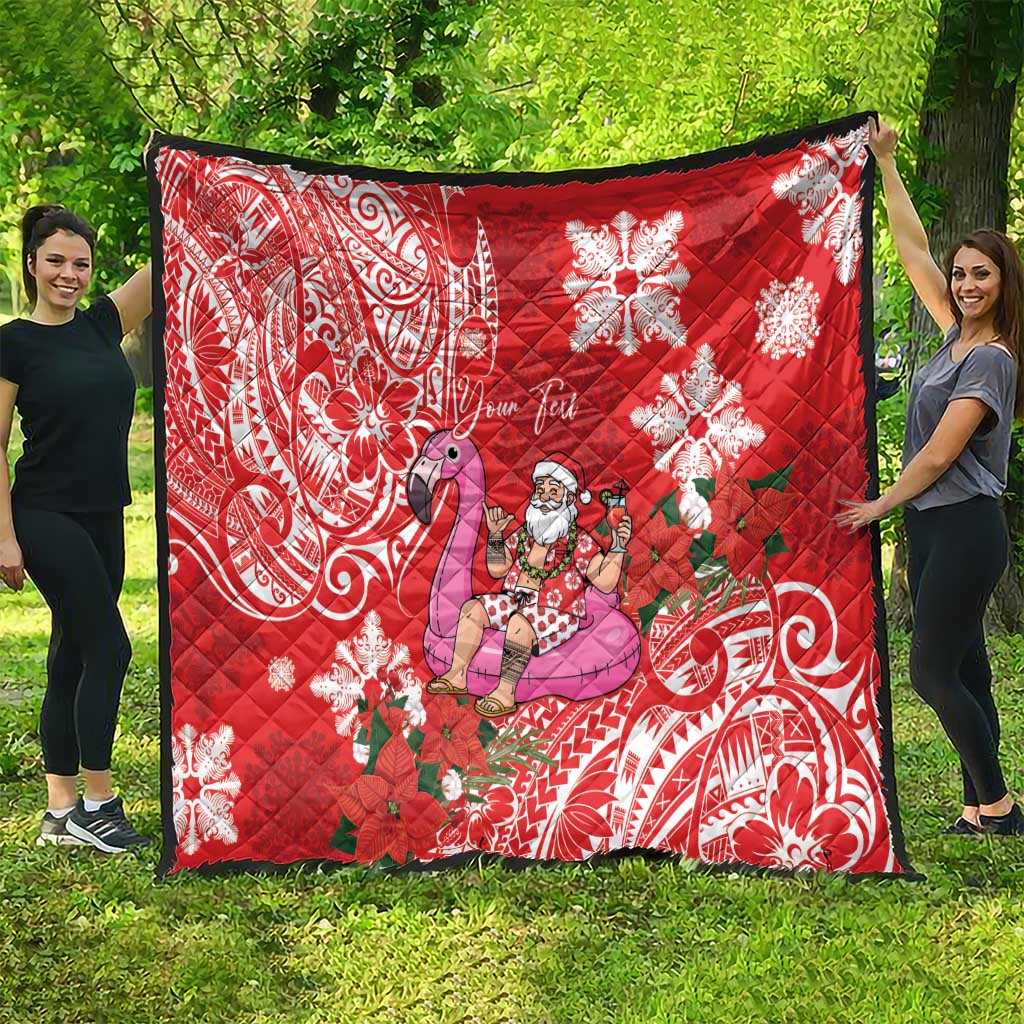 Personalized Hawaii Christmas Quilt Mele Kalikimaka Chilling Shaka Santa Flamingo LT14 - Polynesian Pride