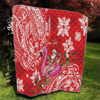 Personalized Hawaii Christmas Quilt Mele Kalikimaka Chilling Shaka Santa Flamingo LT14 - Polynesian Pride