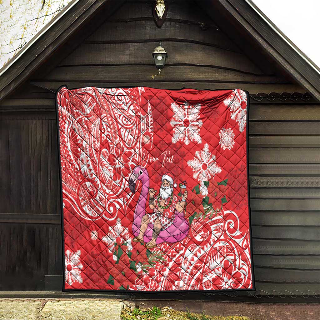 Personalized Hawaii Christmas Quilt Mele Kalikimaka Chilling Shaka Santa Flamingo LT14 - Polynesian Pride