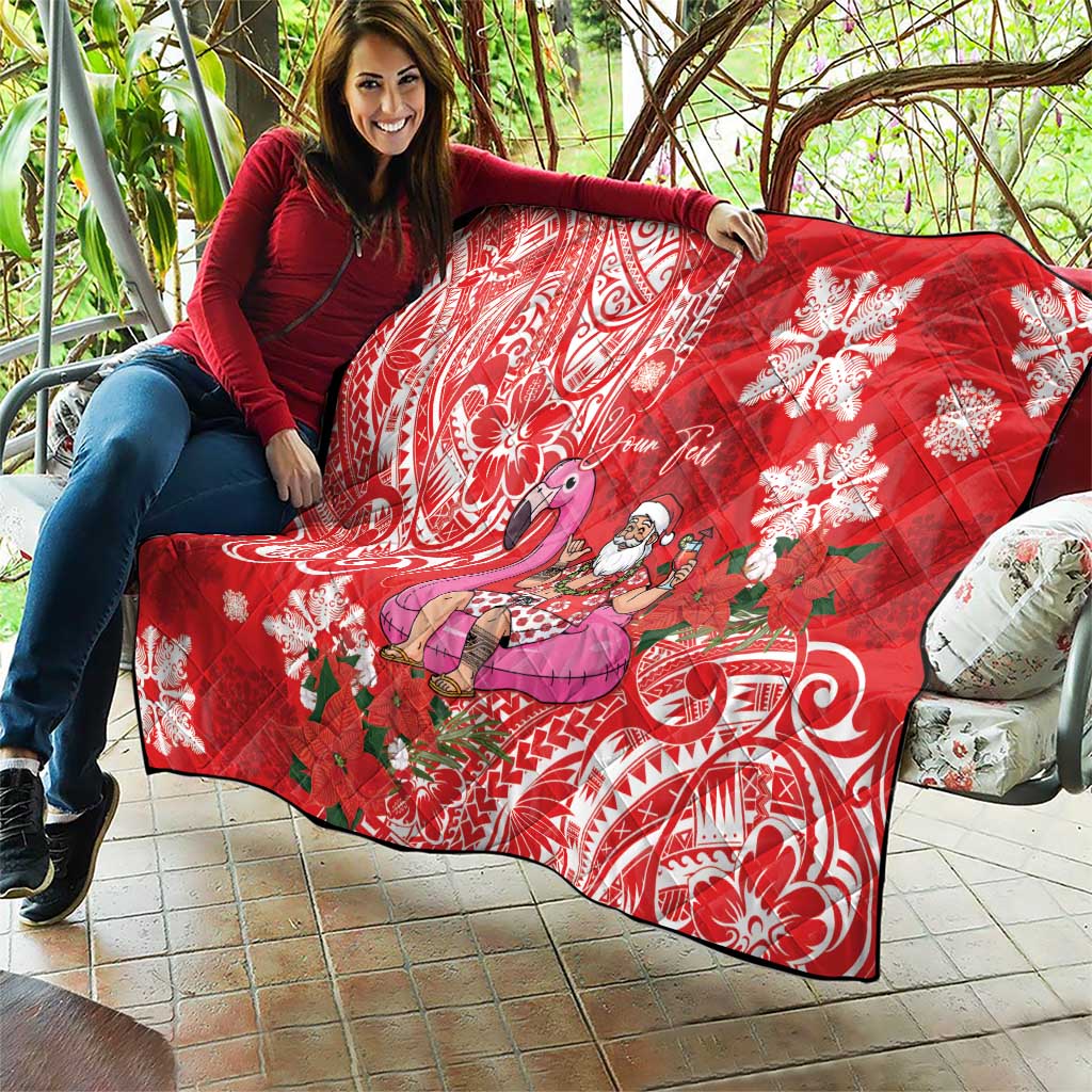 Personalized Hawaii Christmas Quilt Mele Kalikimaka Chilling Shaka Santa Flamingo LT14 - Polynesian Pride