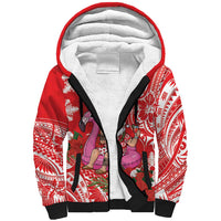 Personalized Hawaii Christmas Sherpa Hoodie Mele Kalikimaka Chilling Shaka Santa Flamingo LT14 Unisex Red - Polynesian Pride