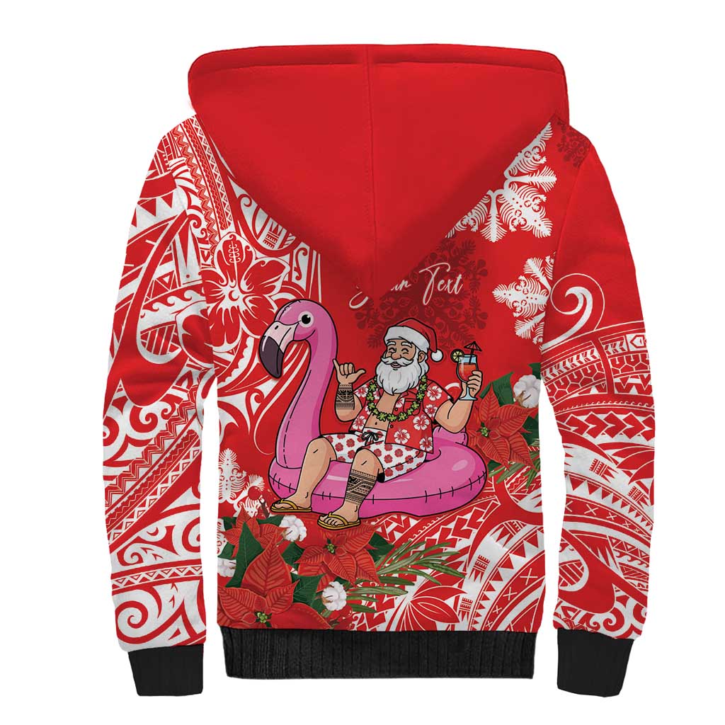 Personalized Hawaii Christmas Sherpa Hoodie Mele Kalikimaka Chilling Shaka Santa Flamingo LT14 - Polynesian Pride