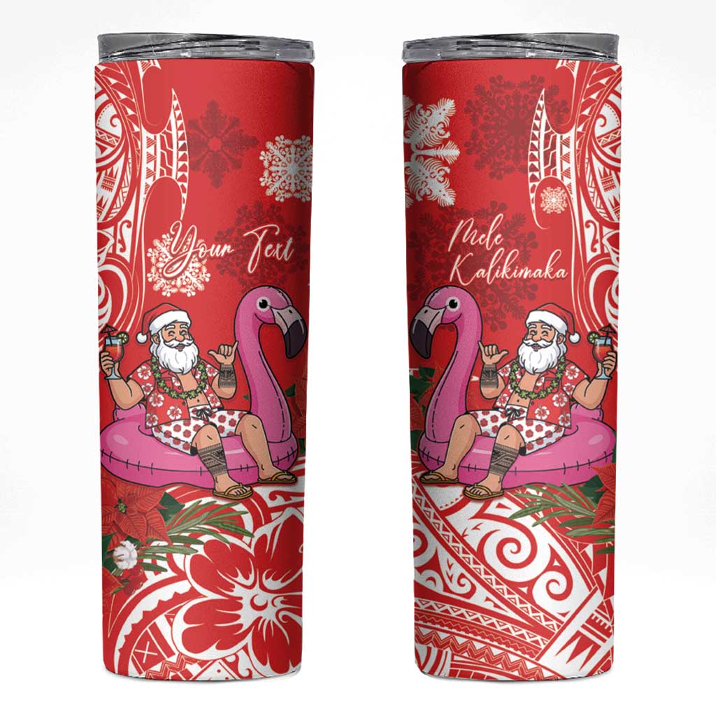 Personalized Hawaii Christmas Skinny Tumbler Mele Kalikimaka Chilling Shaka Santa Flamingo LT14 Red - Polynesian Pride