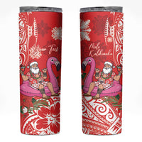 Personalized Hawaii Christmas Skinny Tumbler Mele Kalikimaka Chilling Shaka Santa Flamingo LT14 Red - Polynesian Pride