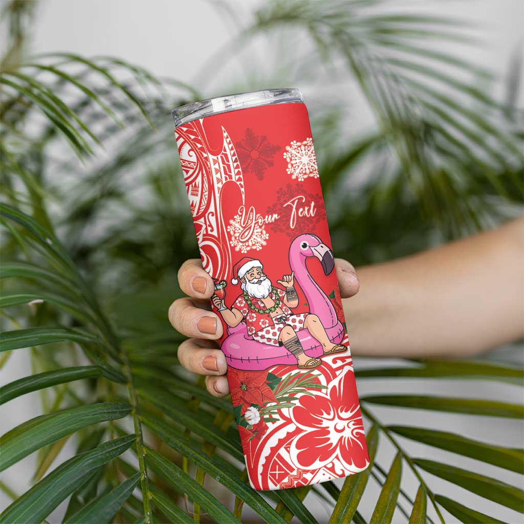 Personalized Hawaii Christmas Skinny Tumbler Mele Kalikimaka Chilling Shaka Santa Flamingo LT14 - Polynesian Pride