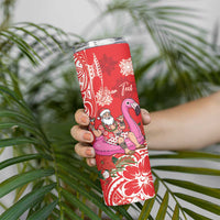 Personalized Hawaii Christmas Skinny Tumbler Mele Kalikimaka Chilling Shaka Santa Flamingo LT14 - Polynesian Pride