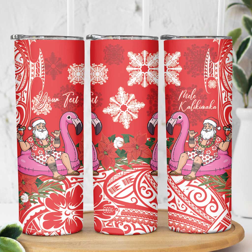 Personalized Hawaii Christmas Skinny Tumbler Mele Kalikimaka Chilling Shaka Santa Flamingo LT14 - Polynesian Pride