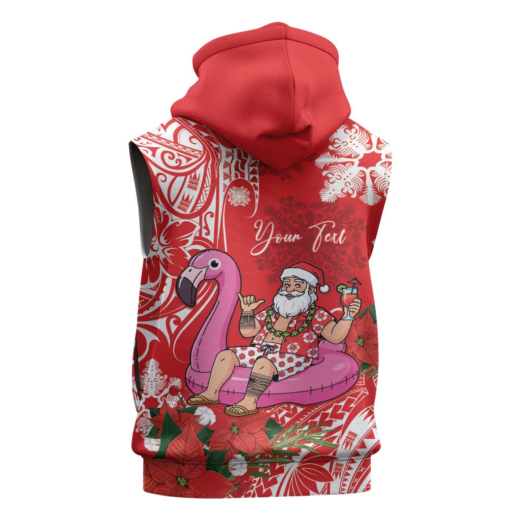 Personalized Hawaii Christmas Sleeveless Hoodie Mele Kalikimaka Chilling Shaka Santa Flamingo LT14 - Polynesian Pride